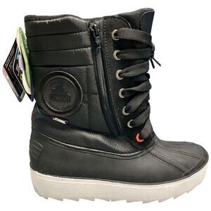 Pajar Duck Boots Womens Size 5 Black Rubber Sole‎ Lace Up Round Toe Front Zipper